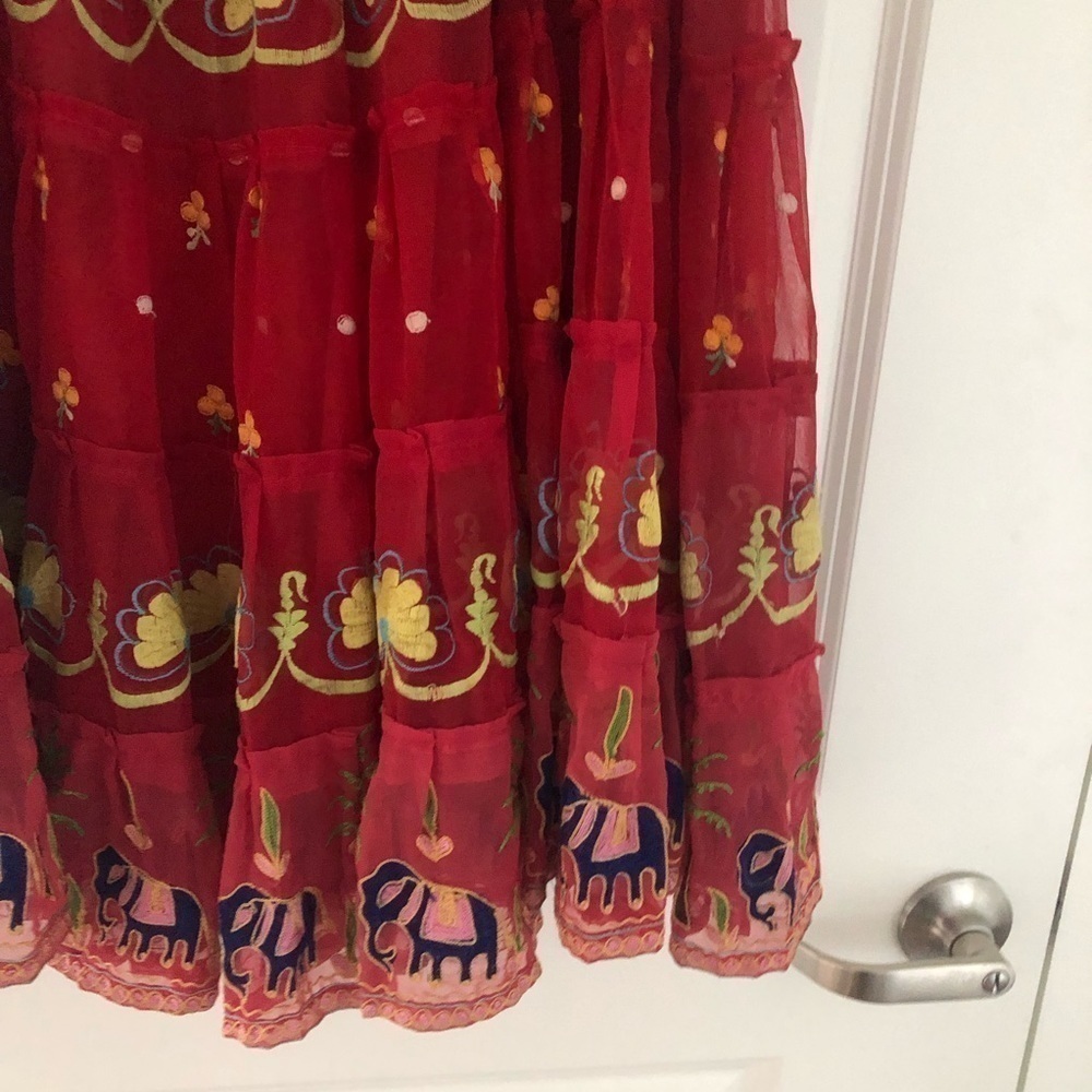 Juliet Dunn London Boho Embroidered Elephant Bird Tiered Midi Skirt Large - Picture 5 of 8